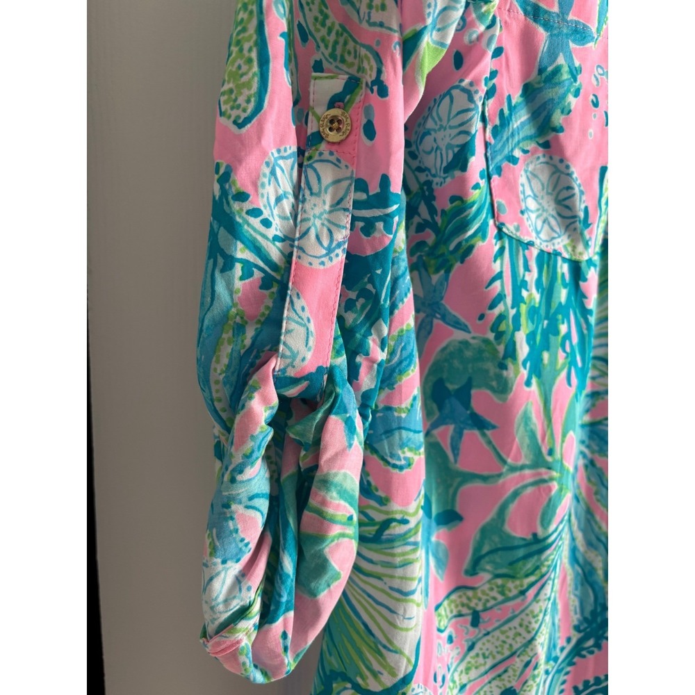 Lilly Pulitzer Natalie Shirtdress Cover Up S Pink Blue Sea Life Button Front - Picture 5 of 9